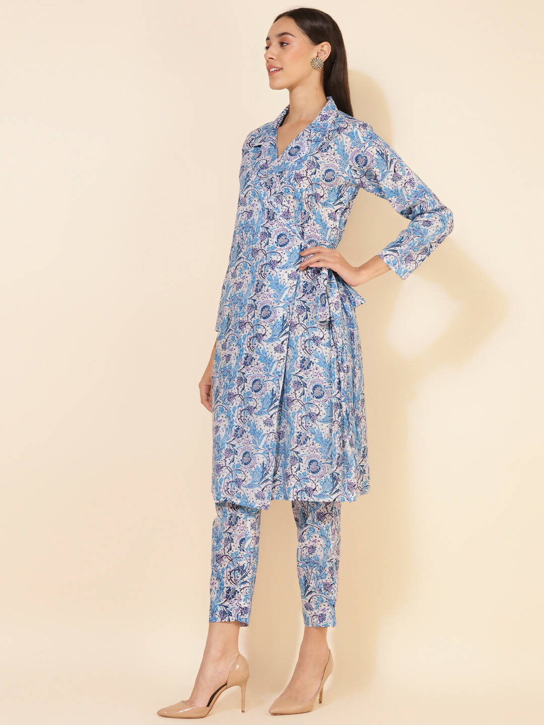 Janasya Women's White Cotton Floral Printed Casual Wrap Style Co-ords - Distacart