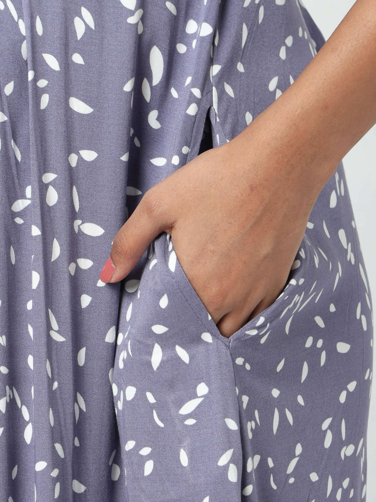 Manet Three Fourth Maternity Dress White Dot Print With Concealed Zipper Nursing Access - Blue - Distacart
