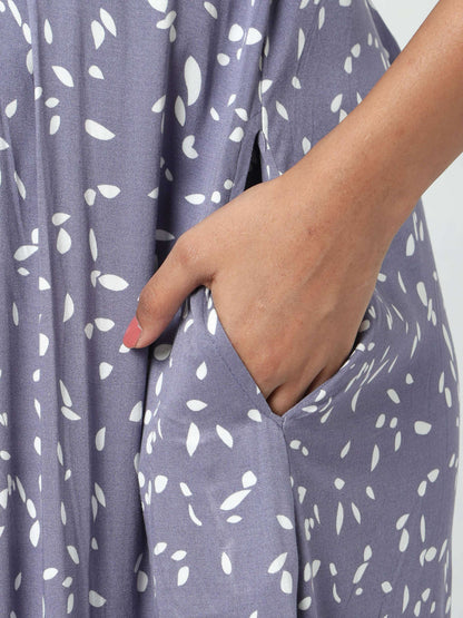 Manet Three Fourth Maternity Dress White Dot Print With Concealed Zipper Nursing Access - Blue - Distacart