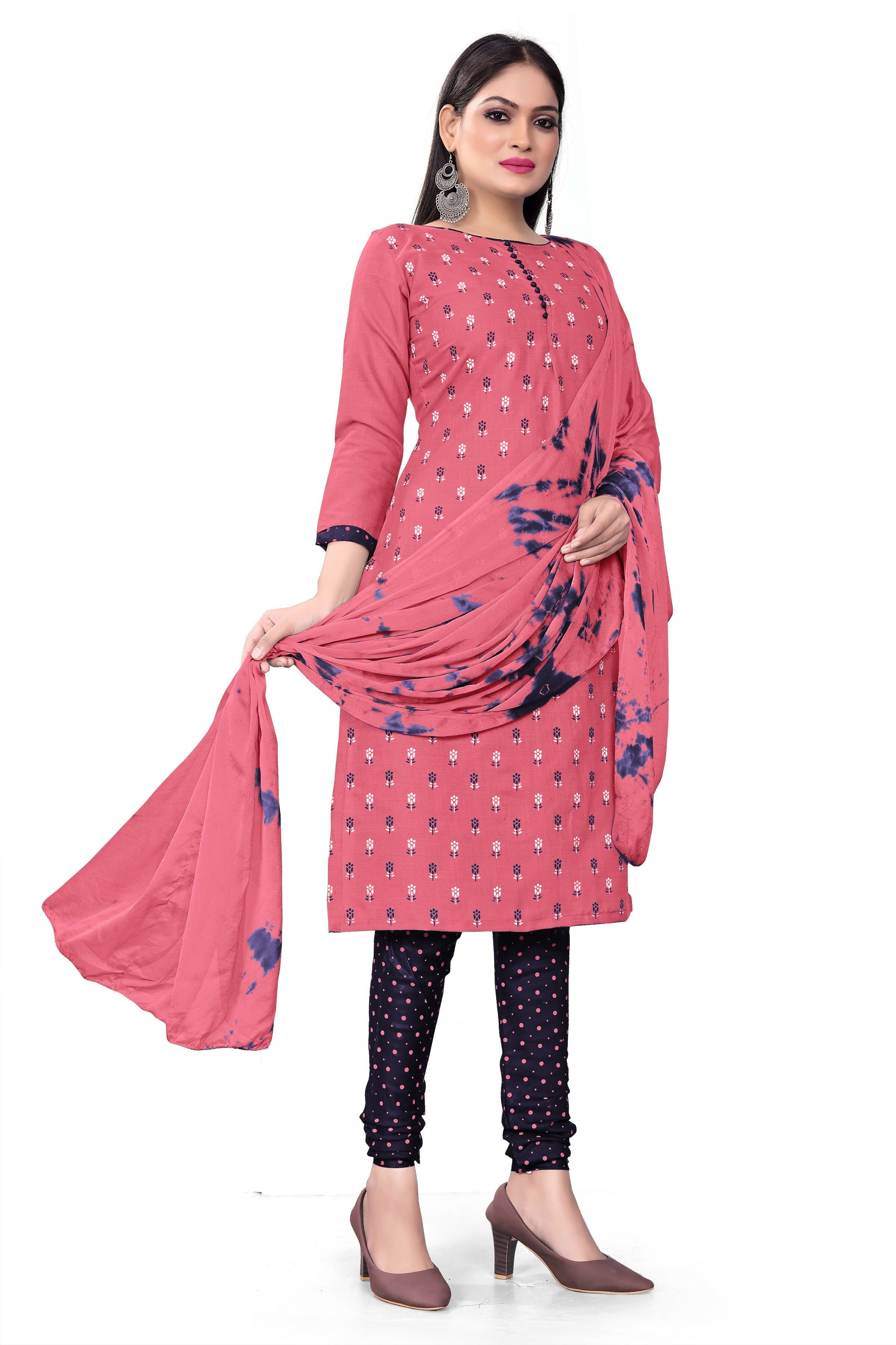 Pink Slab cotton Printed Unstitched Dress Material - Tanvi - Distacart