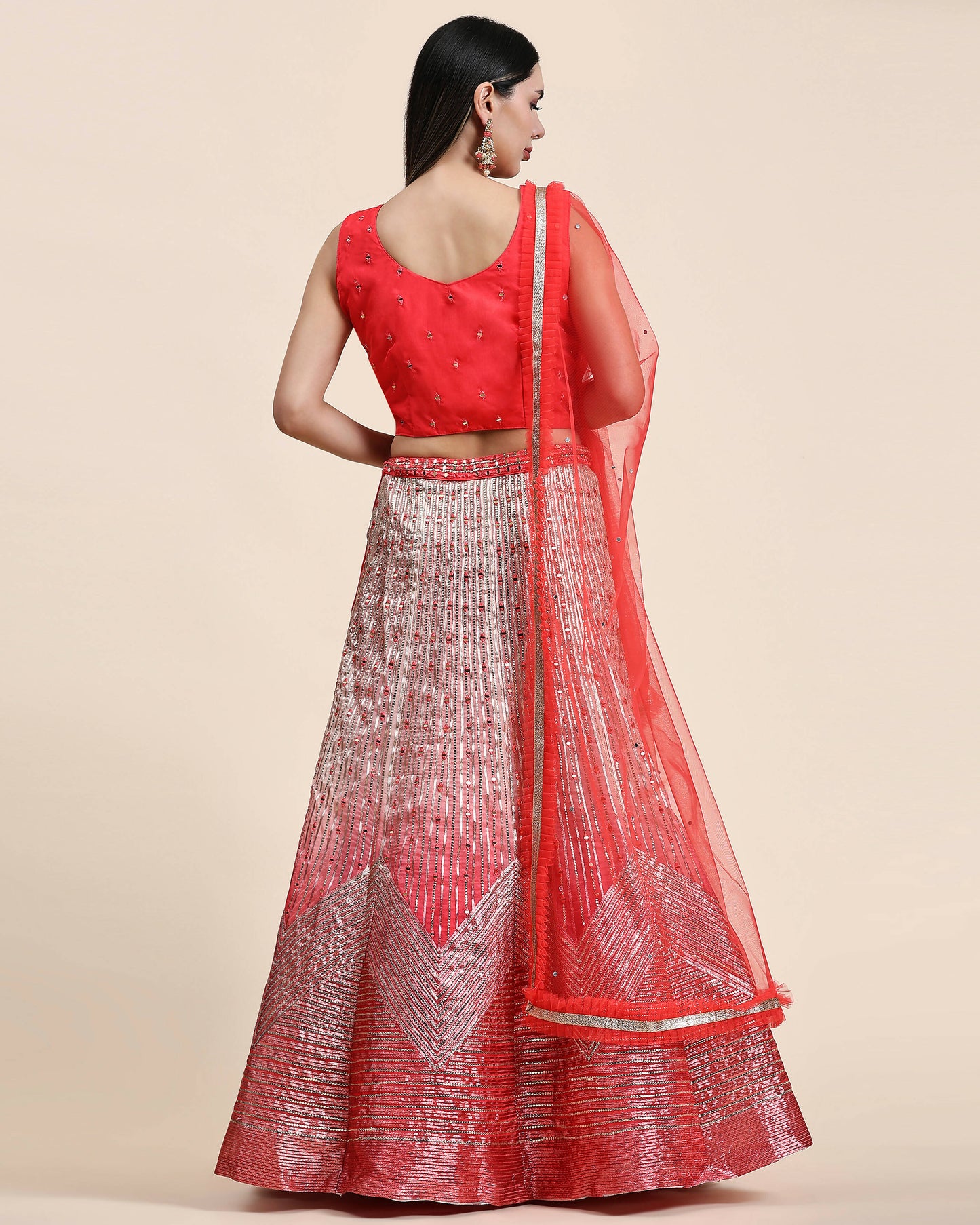 Red Organza Mirror With Coding Work Lehenga Choli with Dupatta - Tanya - Distacart