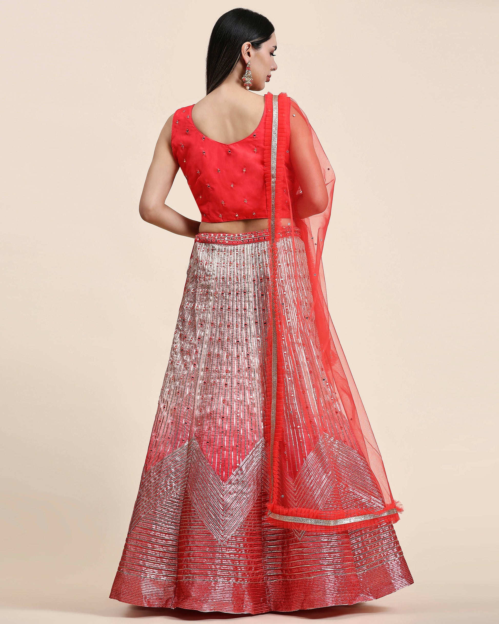 Red Organza Mirror With Coding Work Lehenga Choli with Dupatta - Tanya - Distacart
