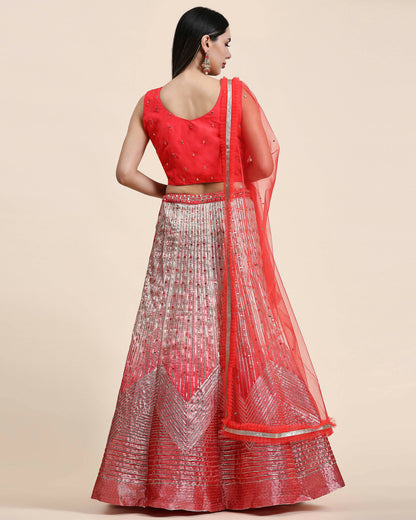 Red Organza Mirror With Coding Work Lehenga Choli with Dupatta - Tanya - Distacart
