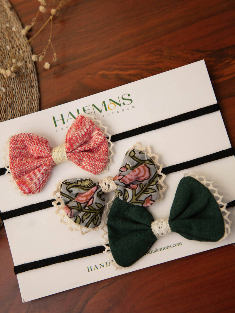 Halemons Green Handmade Baby Girl Toddler Bow Hair Bands Pack of 3 - Distacart