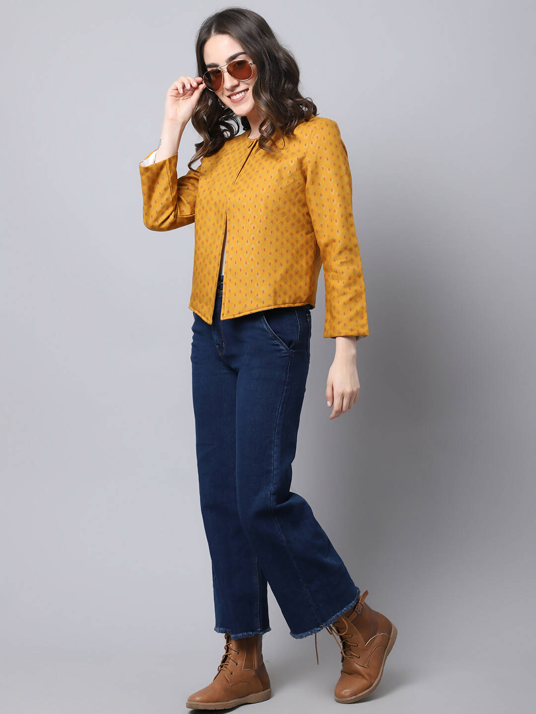 Even Apparels Yellow 100% Viscose Open Front Statement Women's Jacket - Distacart