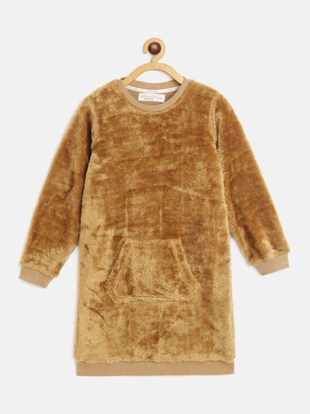 Lyush Brown Fur Kangaroo Pocket Dress For Girls - Distacart