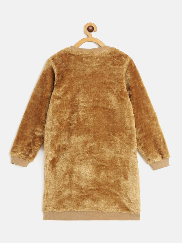 Lyush Brown Fur Kangaroo Pocket Dress For Girls - Distacart