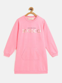 Thumbnail for Lyush Pink Fleece XOXO Kangaroo Pocket Dress For Girls - Distacart