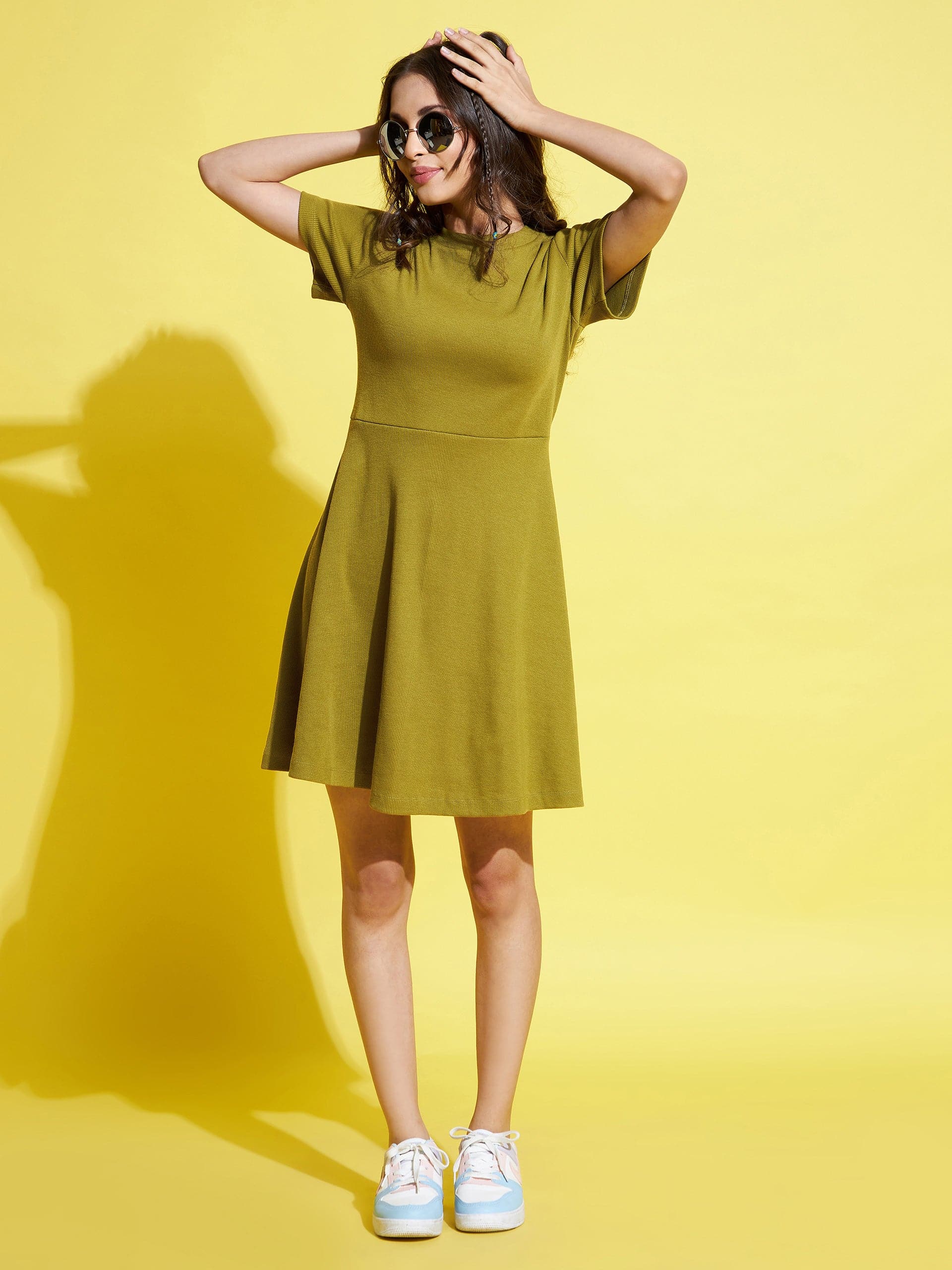 Buy Lyush Green Rib Midi Skater Dress For Girls Online at Best