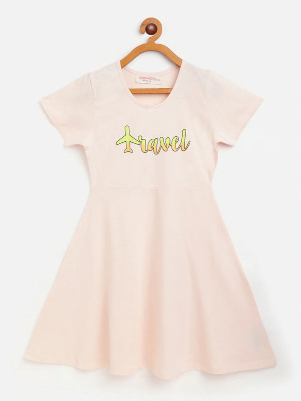Lyush Cream Travel Skater Dress For Girls - Distacart