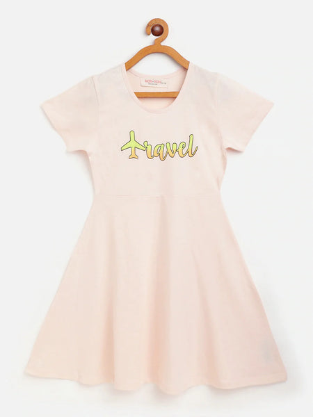 Lyush Cream Travel Skater Dress For Girls - Distacart
