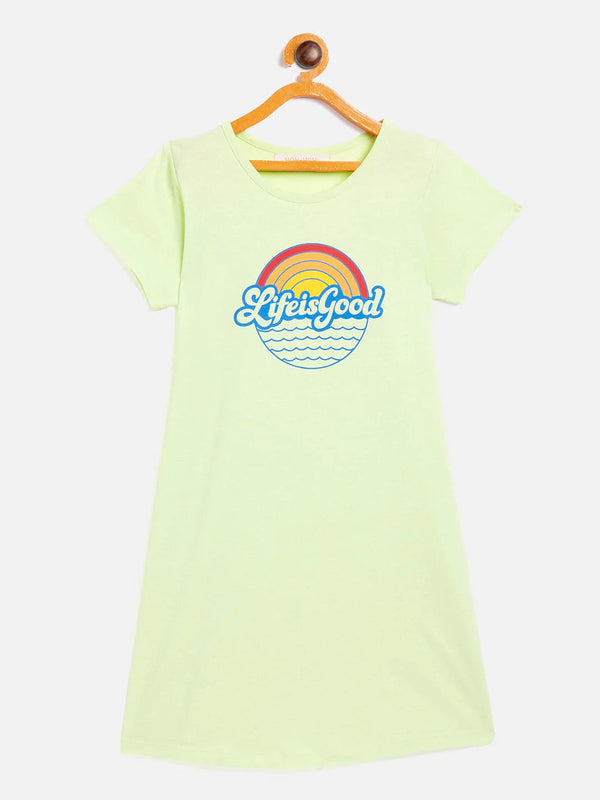 Lyush Green Life-Is-Good Tent Dress For Girls - Distacart