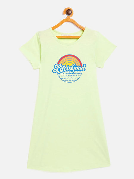 Lyush Green Life-Is-Good Tent Dress For Girls - Distacart