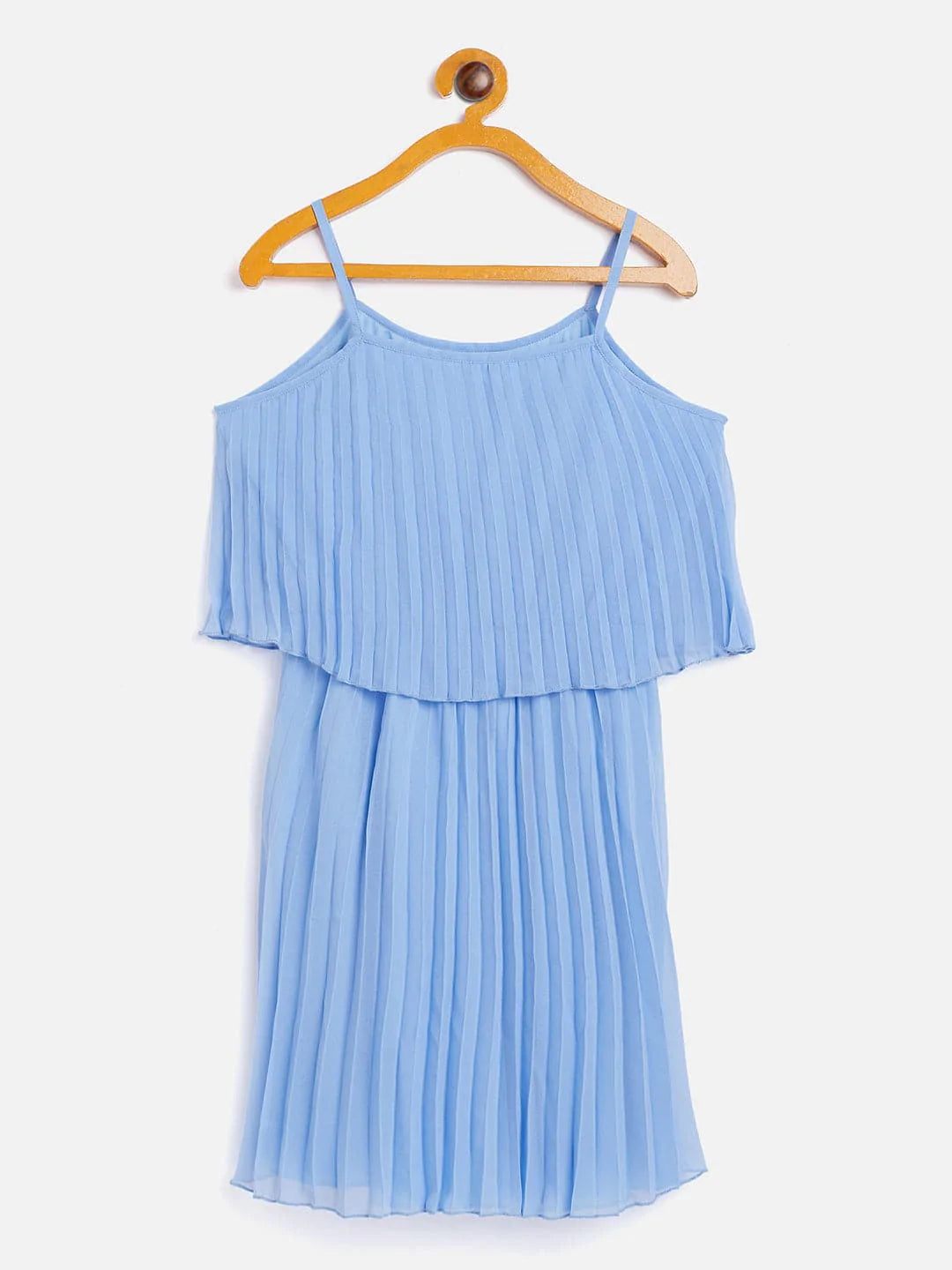 Lyush Blue Pleated Strappy Dress For Girls - Distacart