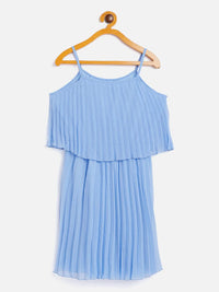 Thumbnail for Lyush Blue Pleated Strappy Dress For Girls - Distacart