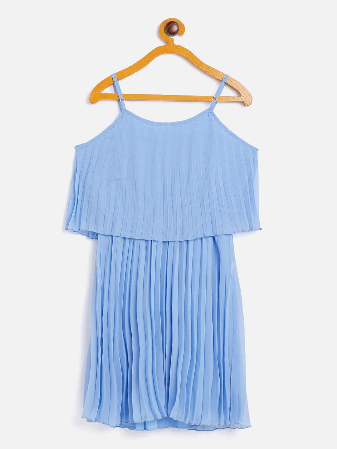 Lyush Blue Pleated Strappy Dress For Girls - Distacart