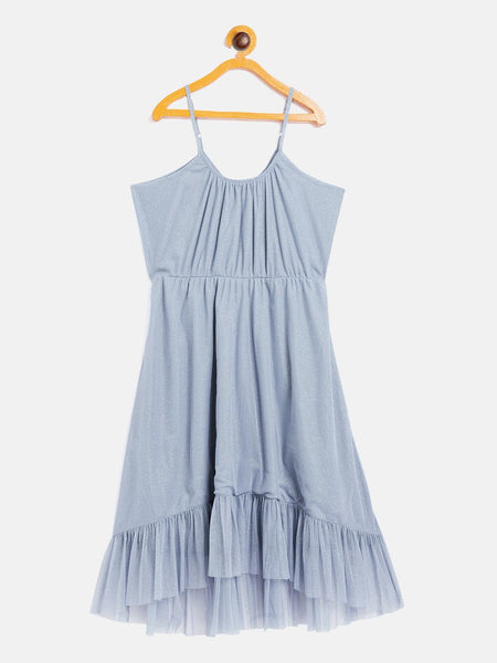 Lyush Blue Mesh Lurex Strappy High Low Dress For Girls - Distacart