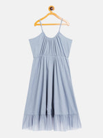 Thumbnail for Lyush Blue Mesh Lurex Strappy High Low Dress For Girls - Distacart