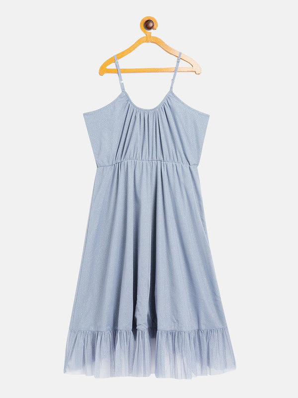 Lyush Blue Mesh Lurex Strappy High Low Dress For Girls - Distacart