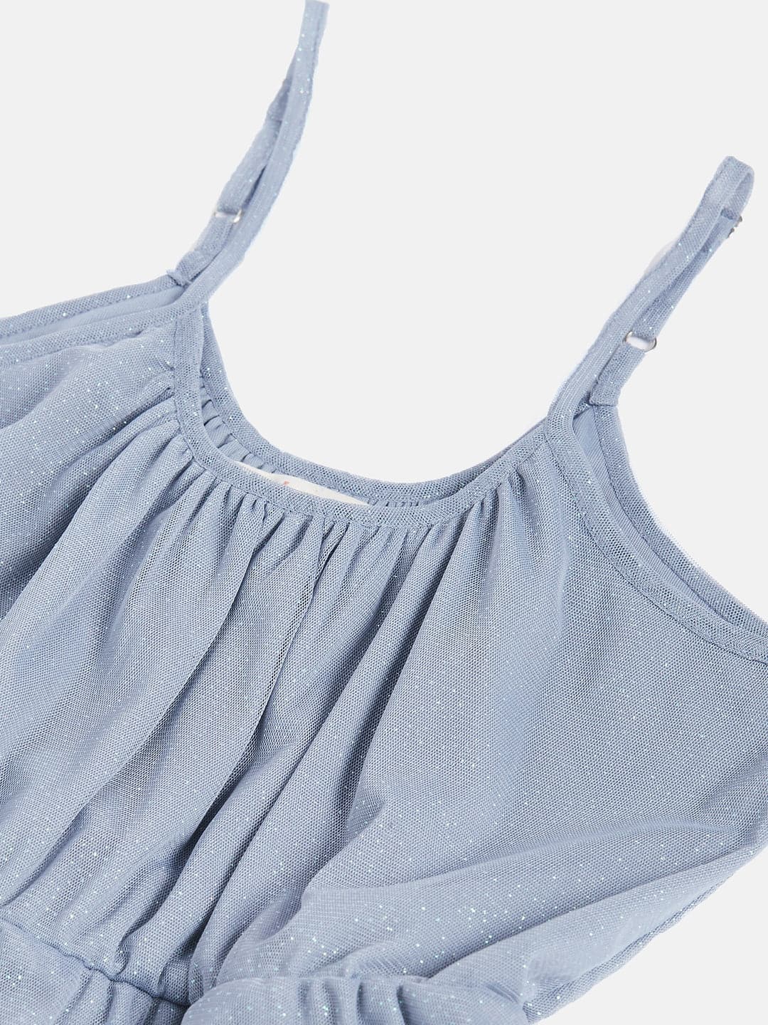 Lyush Blue Mesh Lurex Strappy High Low Dress For Girls - Distacart