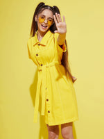 Thumbnail for Lyush Yellow Front Button Denim Shirt Dress For Girls - Distacart