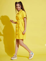 Thumbnail for Lyush Yellow Front Button Denim Shirt Dress For Girls - Distacart