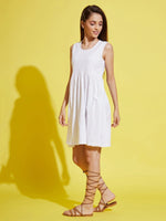 Thumbnail for Lyush White Schiffli Gathered Dress For Girls - Distacart