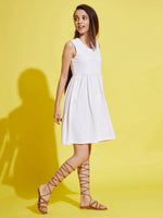Thumbnail for Lyush White Schiffli Gathered Dress For Girls - Distacart