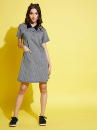 Thumbnail for Lyush Black & White Tweed Polo Neck Dress For Girls - Distacart
