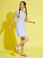 Thumbnail for Lyush Blue & White Floral Mesh Gathered Dress For Girls - Distacart