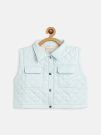 Thumbnail for Lyush Blue Sleeveless Puffer Crop Jacket For Girls - Distacart