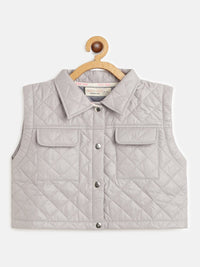 Thumbnail for Lyush Grey Sleeveless Puffer Crop Jacket For Girls - Distacart