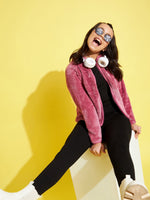 Thumbnail for Lyush Dark Pink Fur Front Zipper Jacket For Girls - Distacart