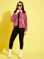 Thumbnail for Lyush Dark Pink Fur Front Zipper Jacket For Girls - Distacart