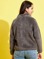 Thumbnail for Lyush Charcoal Grey Fur Front Zipper Jacket For Girls - Distacart