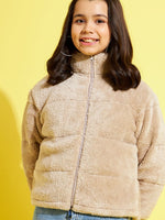 Thumbnail for Lyush Mouse Grey Fur Front Zipper Quilted Jacket For Girls - Distacart