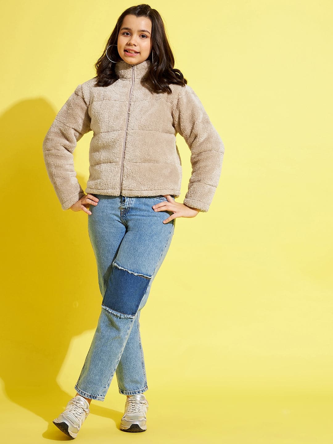 Lyush Mouse Grey Fur Front Zipper Quilted Jacket For Girls - Distacart