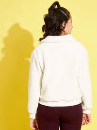 Thumbnail for Lyush White Fur Front Zip Pocket Jacket For Girls - Distacart