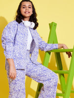Thumbnail for Lyush Lavender & White Abstract Waves Twill Shacket For Girls - Distacart
