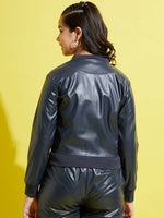 Thumbnail for Lyush Navy PU Front Zipper Jacket For Girls - Distacart