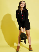 Thumbnail for Lyush Black Corduroy Front Button Crop Jacket For Girls - Distacart