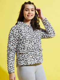 Thumbnail for Lyush White Leopard Front Button Quilted Jacket For Girls - Distacart