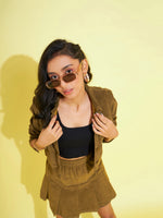 Thumbnail for Lyush Kids Girls Beige Corduroy Crop Jacket - Distacart