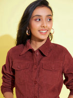 Thumbnail for Lyush Kids Girls Rust Corduroy Crop Jacket - Distacart