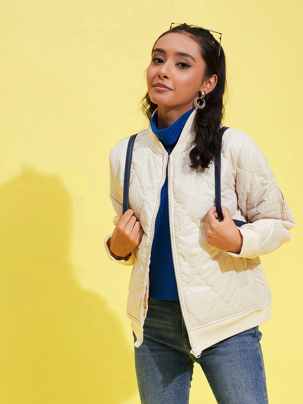 Lyush Girls Off White Quilted Bomber Jacket - Distacart