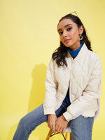 Thumbnail for Lyush Girls Off White Quilted Bomber Jacket - Distacart