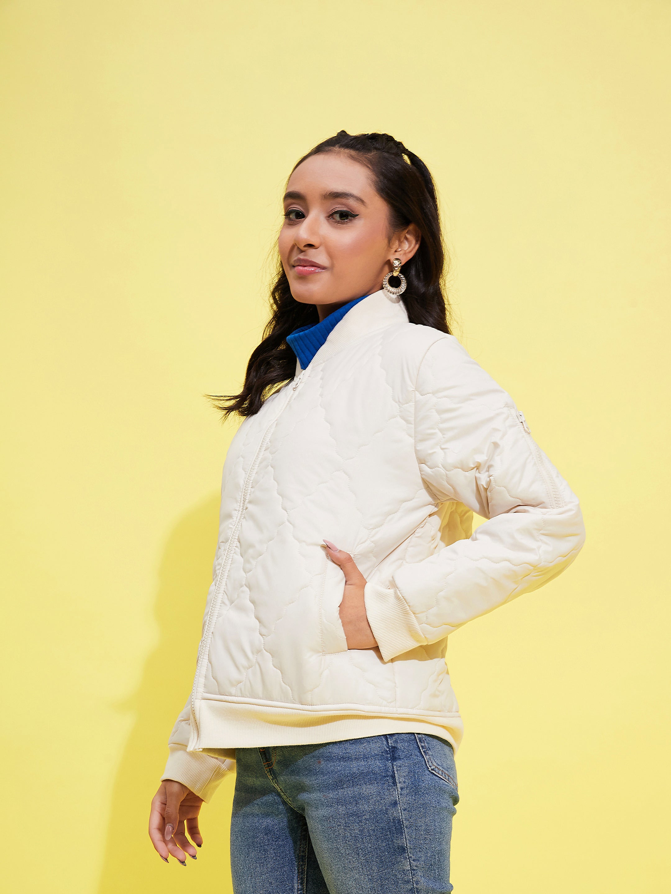 Lyush Girls Off White Quilted Bomber Jacket - Distacart