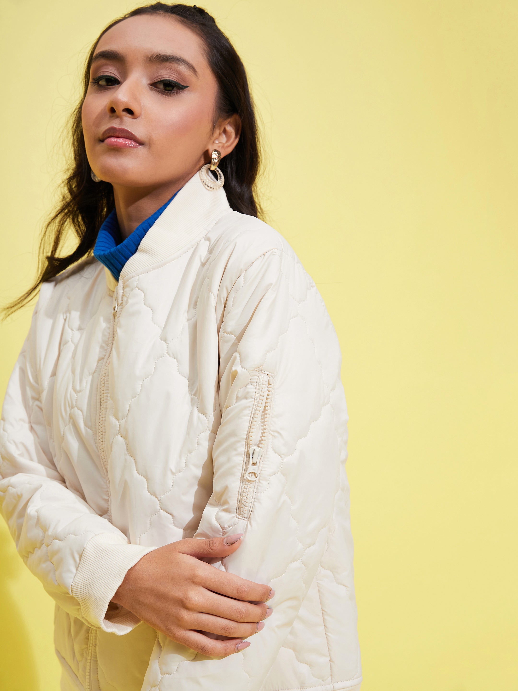 Lyush Girls Off White Quilted Bomber Jacket - Distacart