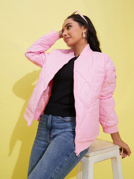 Lyush Girls Pink Quilted Bomber Jacket - Distacart