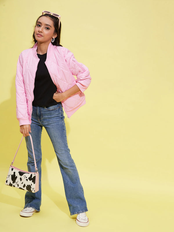Lyush Girls Pink Quilted Bomber Jacket - Distacart